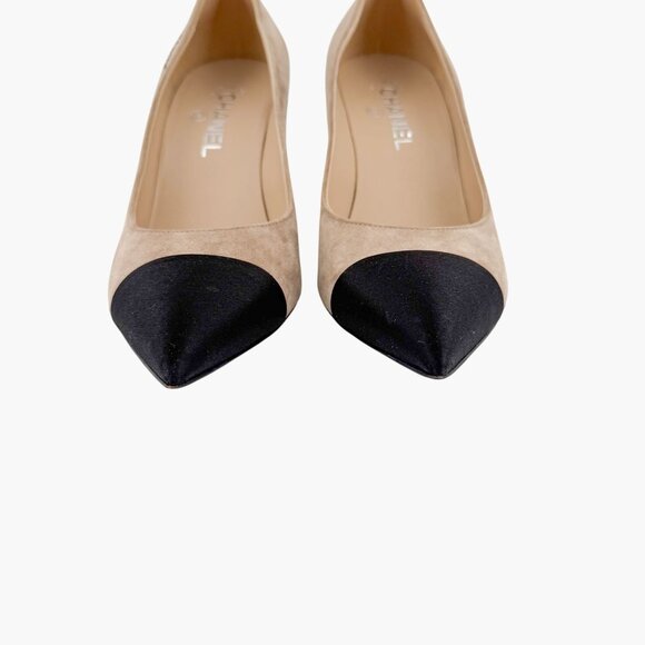 Chanel Gabrielle Coco Cap Toe Pumps EU 40.5 US 9.5-10 Beige Pointed High Heel - Picture 5 of 13